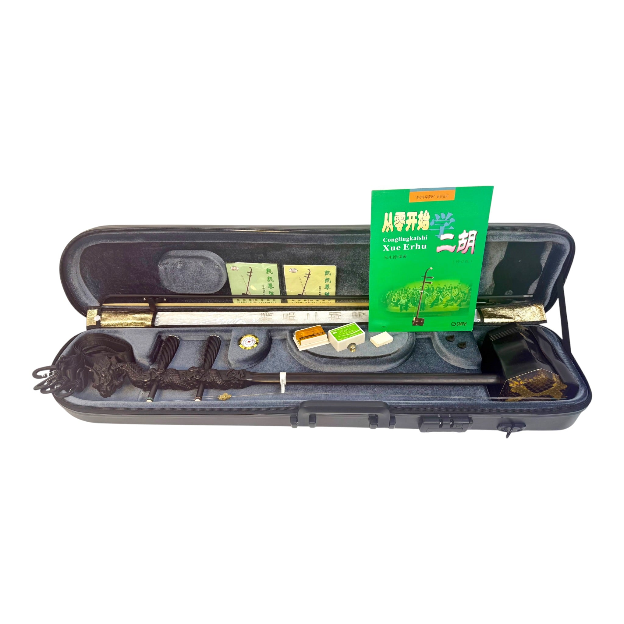 Hua Yin 华音 HY132L2 "Ruyi Dragon" Ebony Erhu - Premium Travel Hard Case - Professional Series