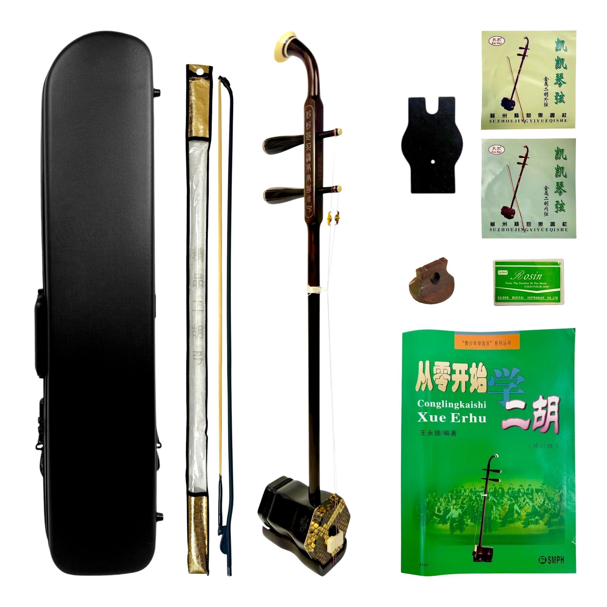 Hua Yin HY132S “Sacred Lotus” Ebony Erhu with Silver Inlay - Premium Travel Hard Case - Professional Series