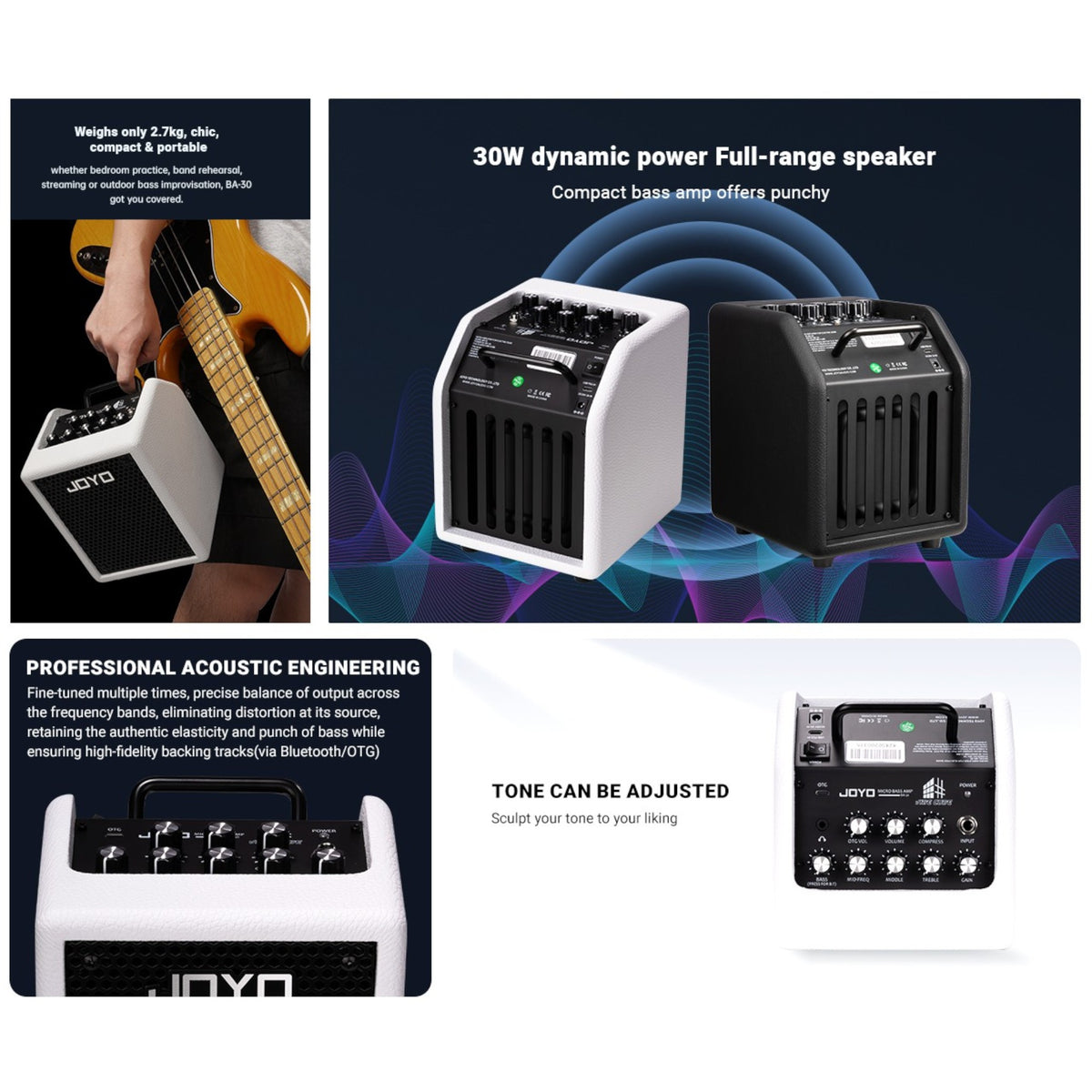 (PREORDER : EST LATE SEPT 2026) Joyo BA30 "Vibe Cube" Lightweight Rechargable 30W Multifunctional Mini Bass Amplifier w/ Bluetooth & OTG