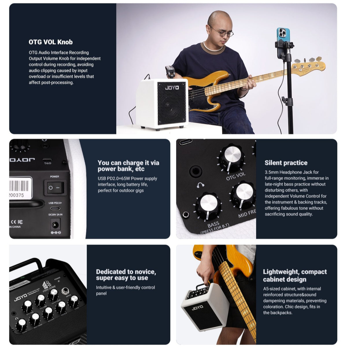 (PREORDER : EST LATE SEPT 2026) Joyo BA30 "Vibe Cube" Lightweight Rechargable 30W Multifunctional Mini Bass Amplifier w/ Bluetooth & OTG