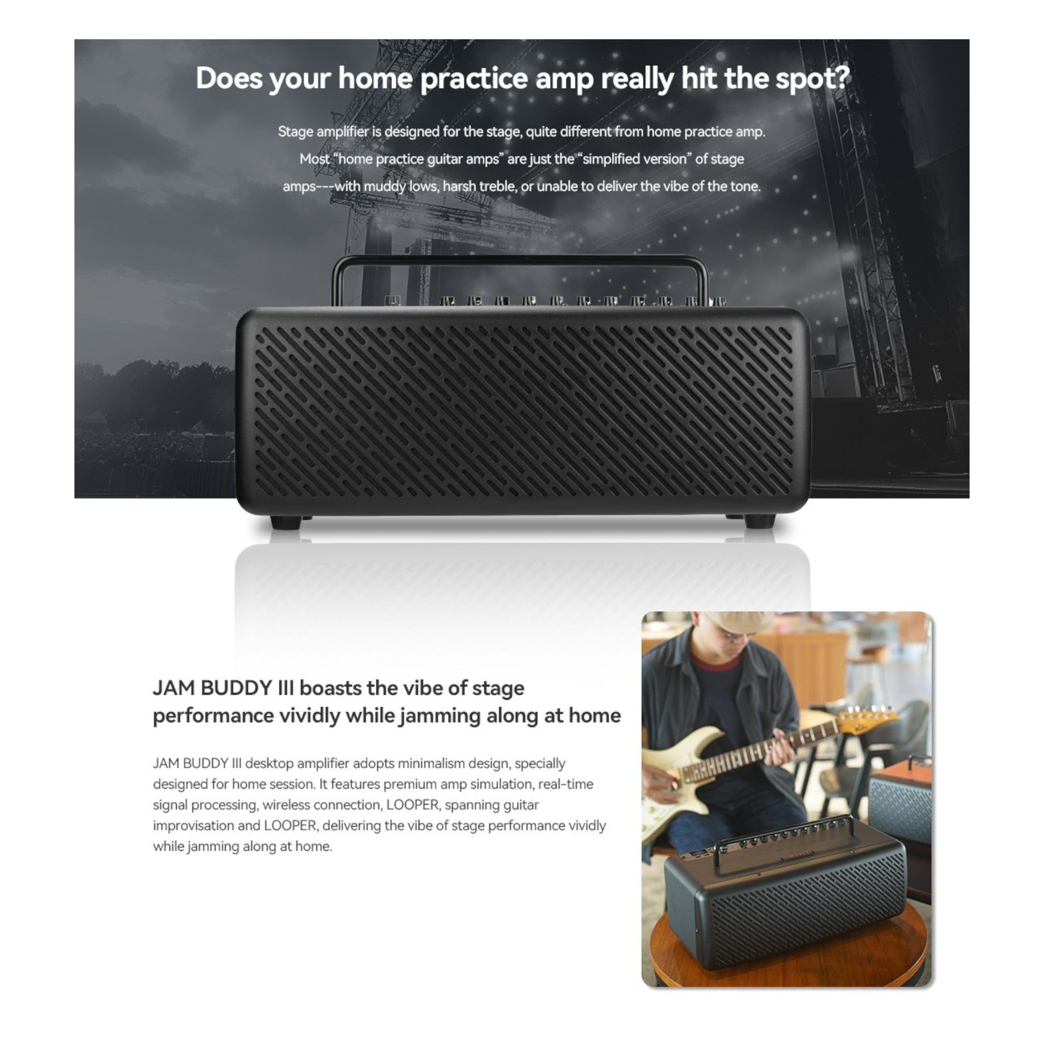 Joyo JAM BUDDY III Smart Rechargable 3-in-1 Multi-Effect Modelling Combo Guitar Stereo Amplifier w/ Bluetooth Playback & USB OTG