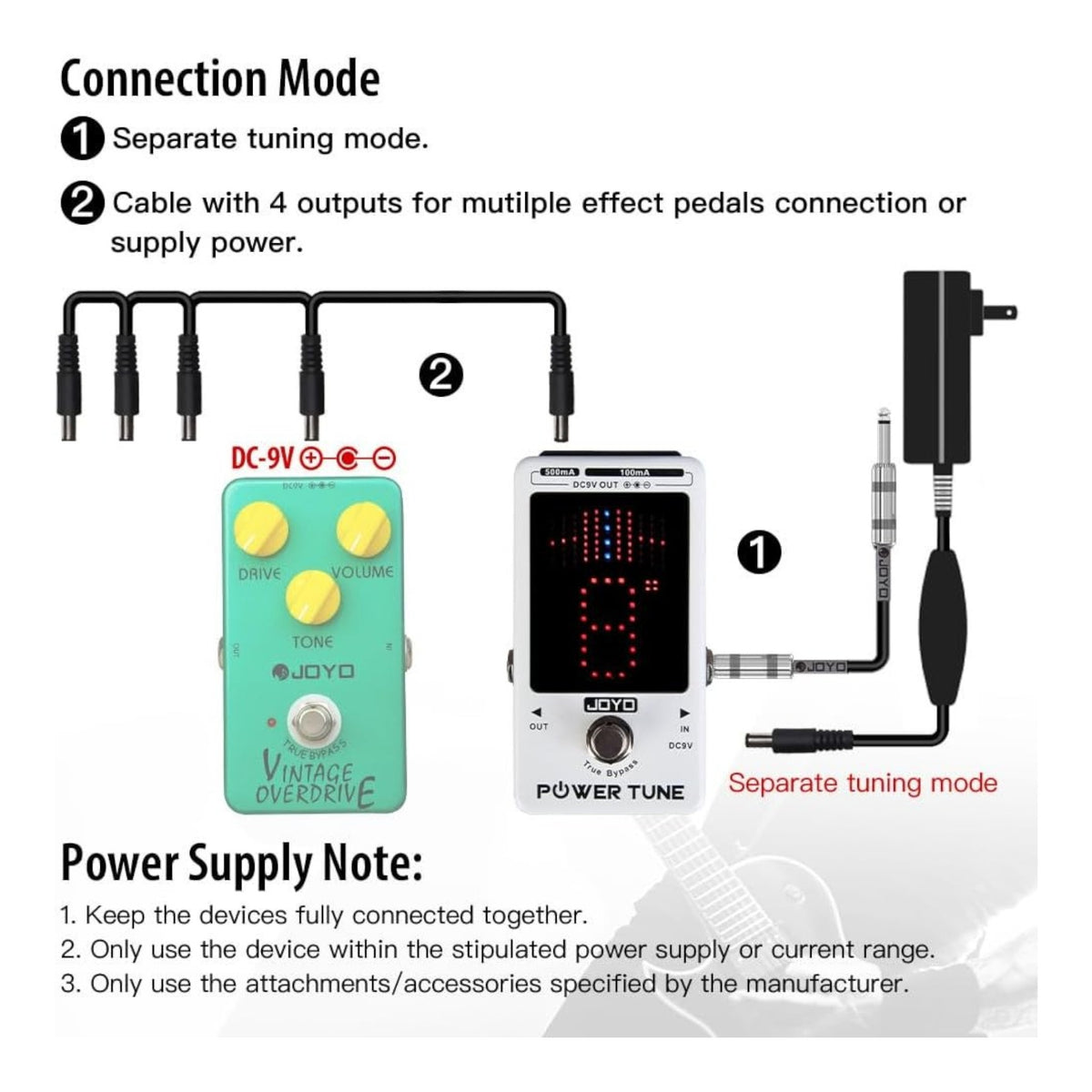 (PREORDER : EST LATE SEPT 2026) Joyo JF18R "Power Tune" Low-Noise Isolated DC 9V Power Supply & Chromatic Tuner Pedal