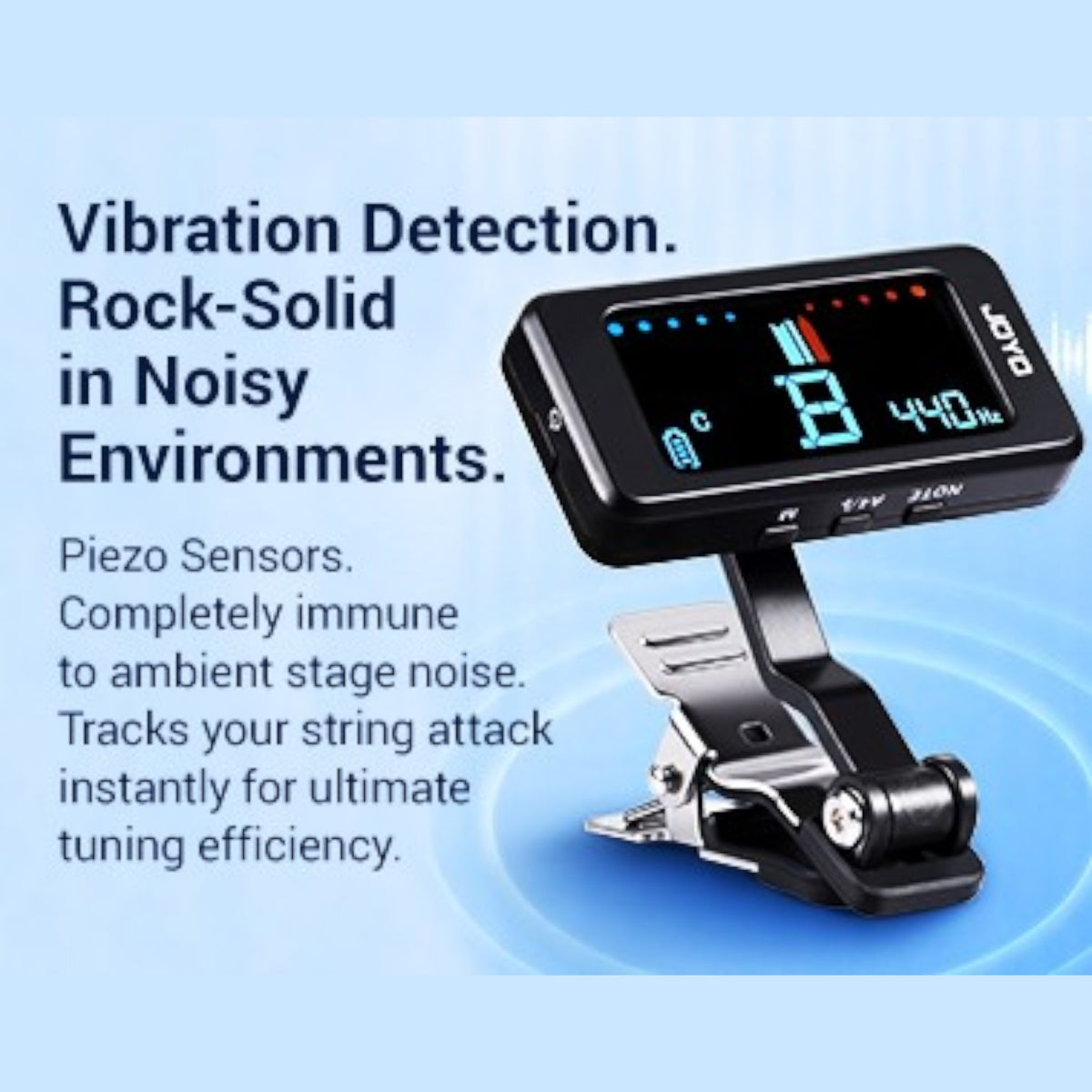 (PREORDER : EST. LATE SEPT 2026) Joyo JT480 Rechargable Professional Clip-On Extended Range Chromatic Tuner w/ Full-Colour LCD Display