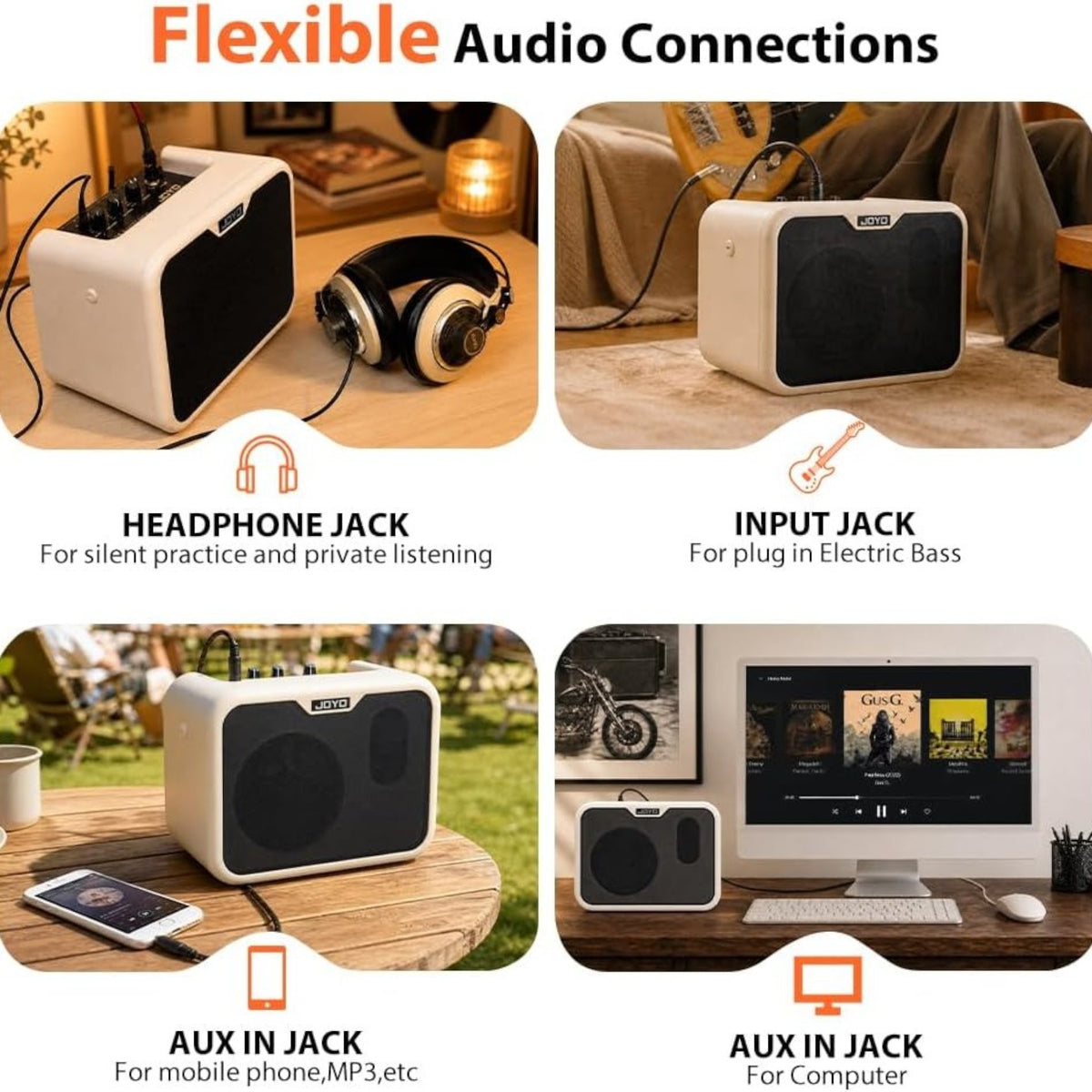 (PREORDER : EST. LATE SEPT 2026) Joyo MA10B Portable Dual-Channel 10W Mini Electric Bass Amplifier w/ 5" Full-Range Speaker