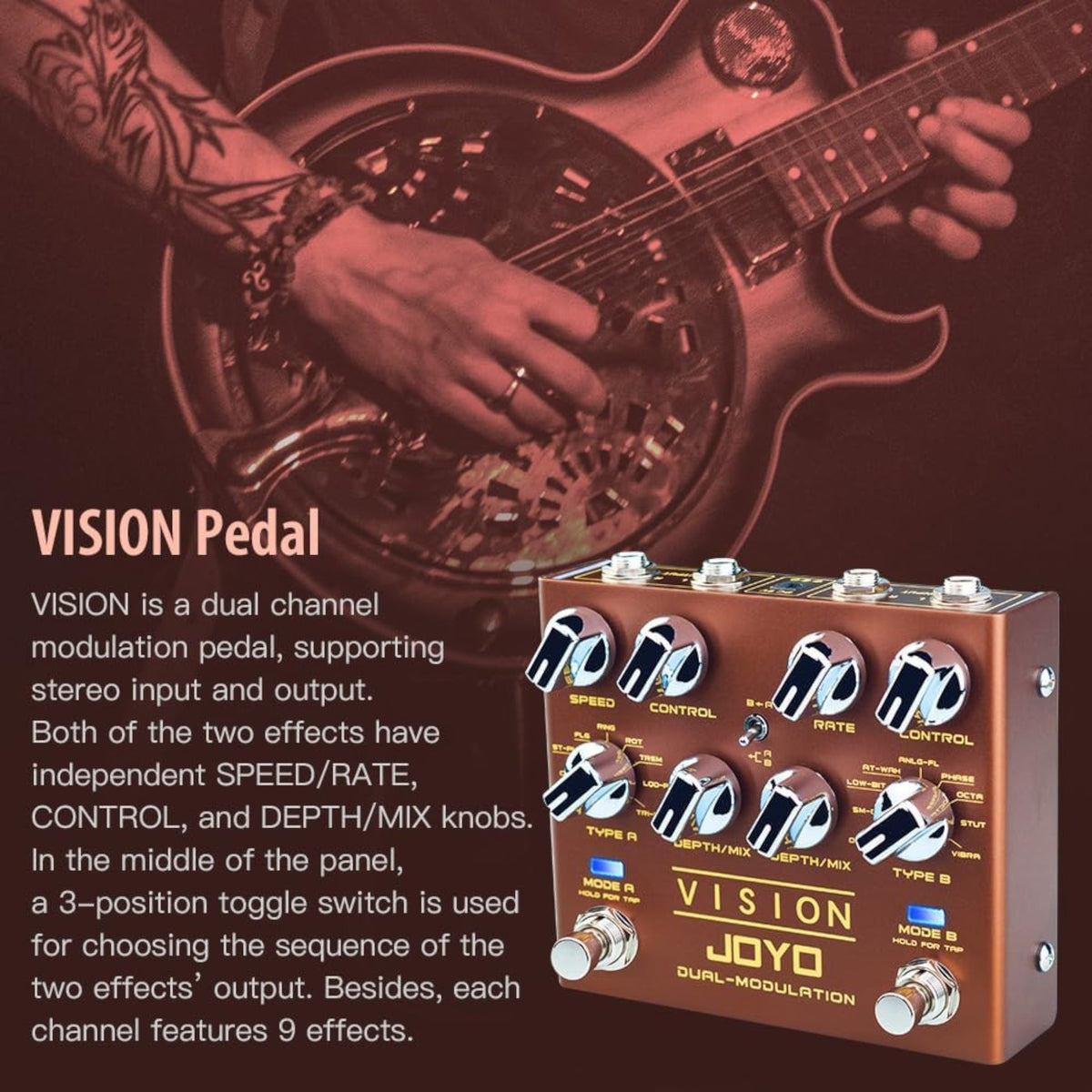(PREORDER : EST LATE SEPT 2026) Joyo R09 "Vision" Dual Channel Modulation Effects Pedal w/ Tap Tempo