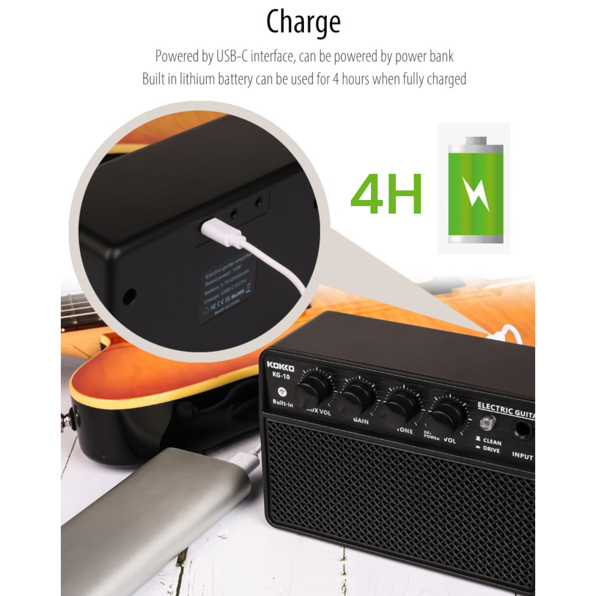 (PREORDER: MID OCT 2026) Kokko KG10 10W Mini Rechargable Electric Guitar Amplifier with Bluetooth