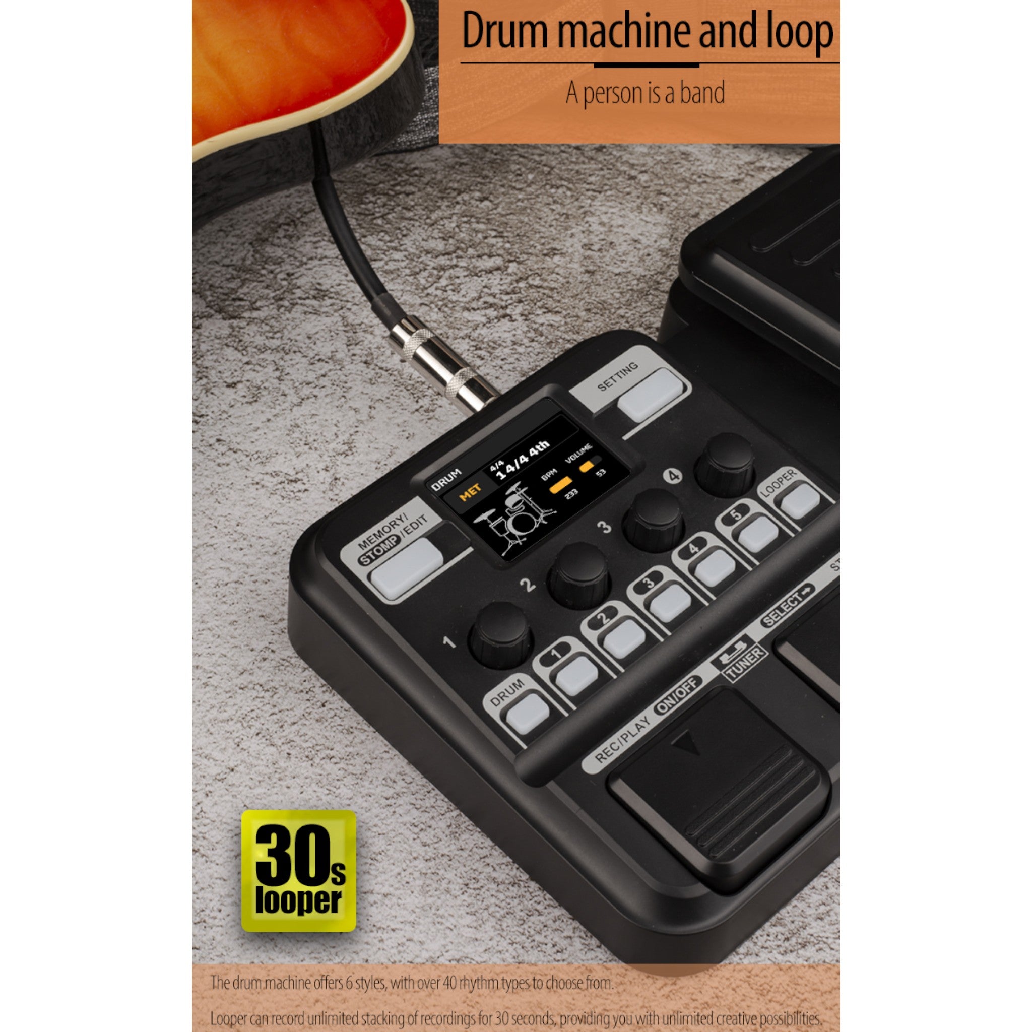(PREORDER: MID OCT 2026) Kokko KMF1 Guitar Multi-Effects Pedal with Amp & Cabinet Modeling & Built-in Drum Machine