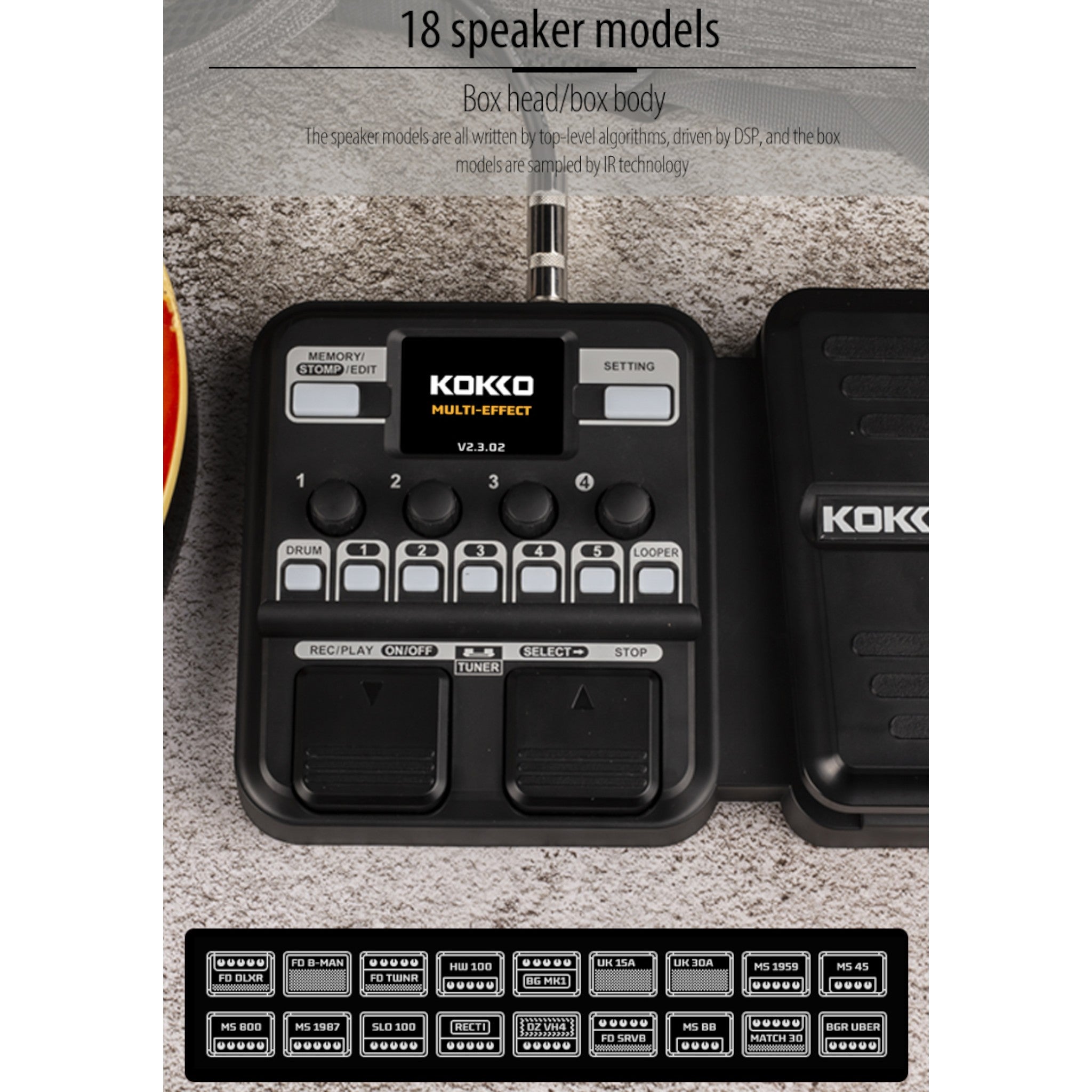 (PREORDER: MID OCT 2026) Kokko KMF1 Guitar Multi-Effects Pedal with Amp & Cabinet Modeling & Built-in Drum Machine