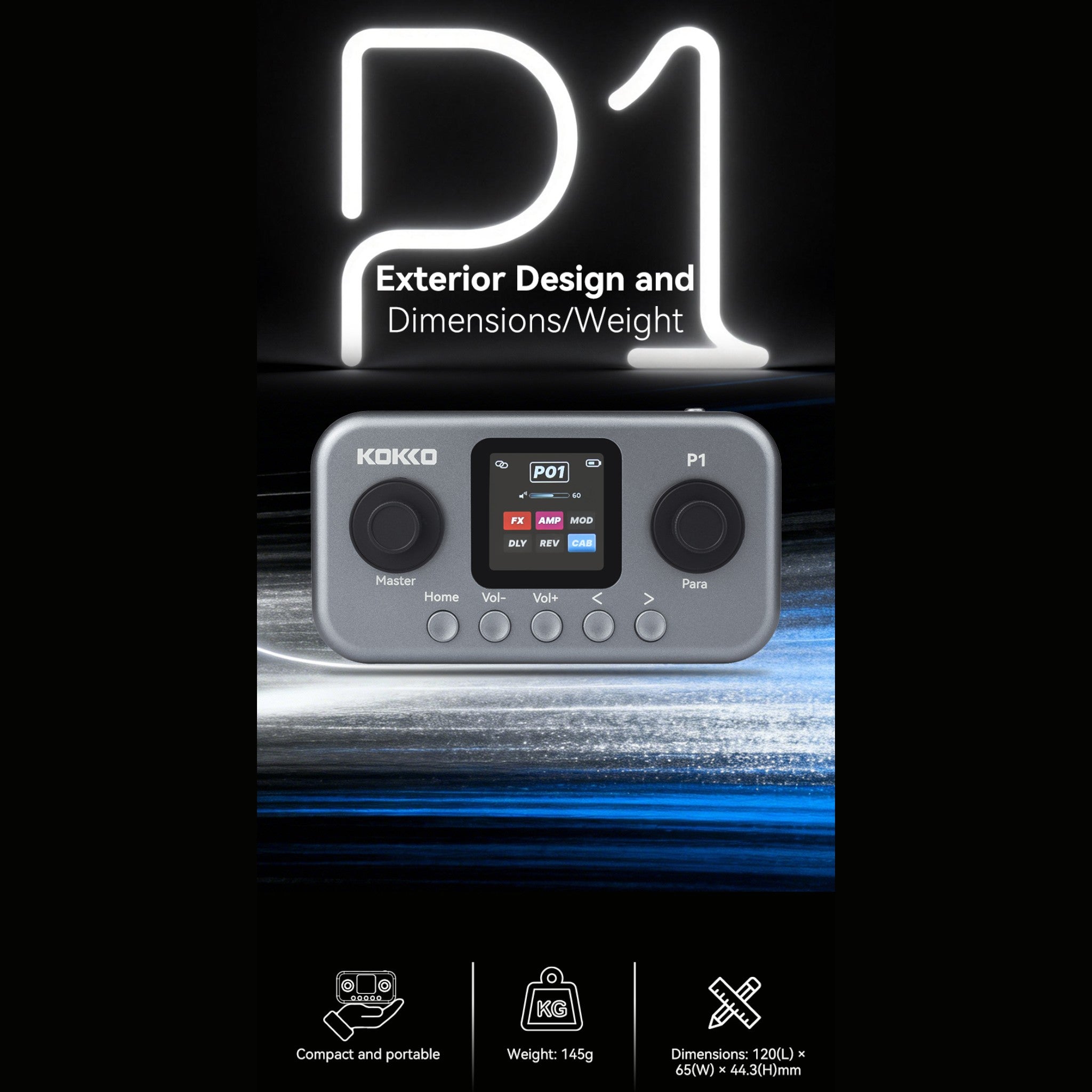 (PREORDER: MID OCT 2026) Kokko P1 Multi-Effects Guitar & Bass Processor w/ Amp + IR Cabinet Simulation & USB Audio Interface
