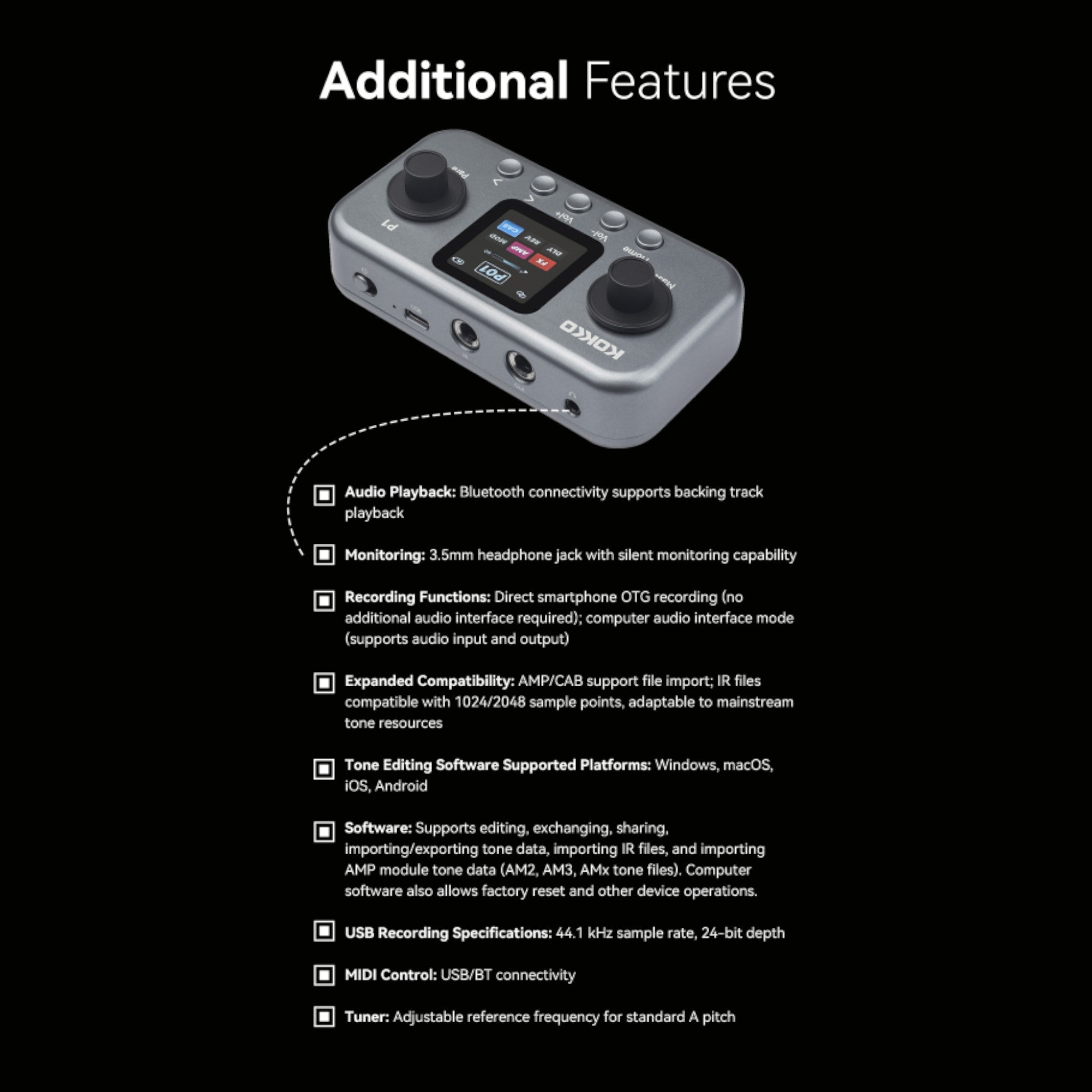 (PREORDER: MID OCT 2026) Kokko P1 Multi-Effects Guitar & Bass Processor w/ Amp + IR Cabinet Simulation & USB Audio Interface