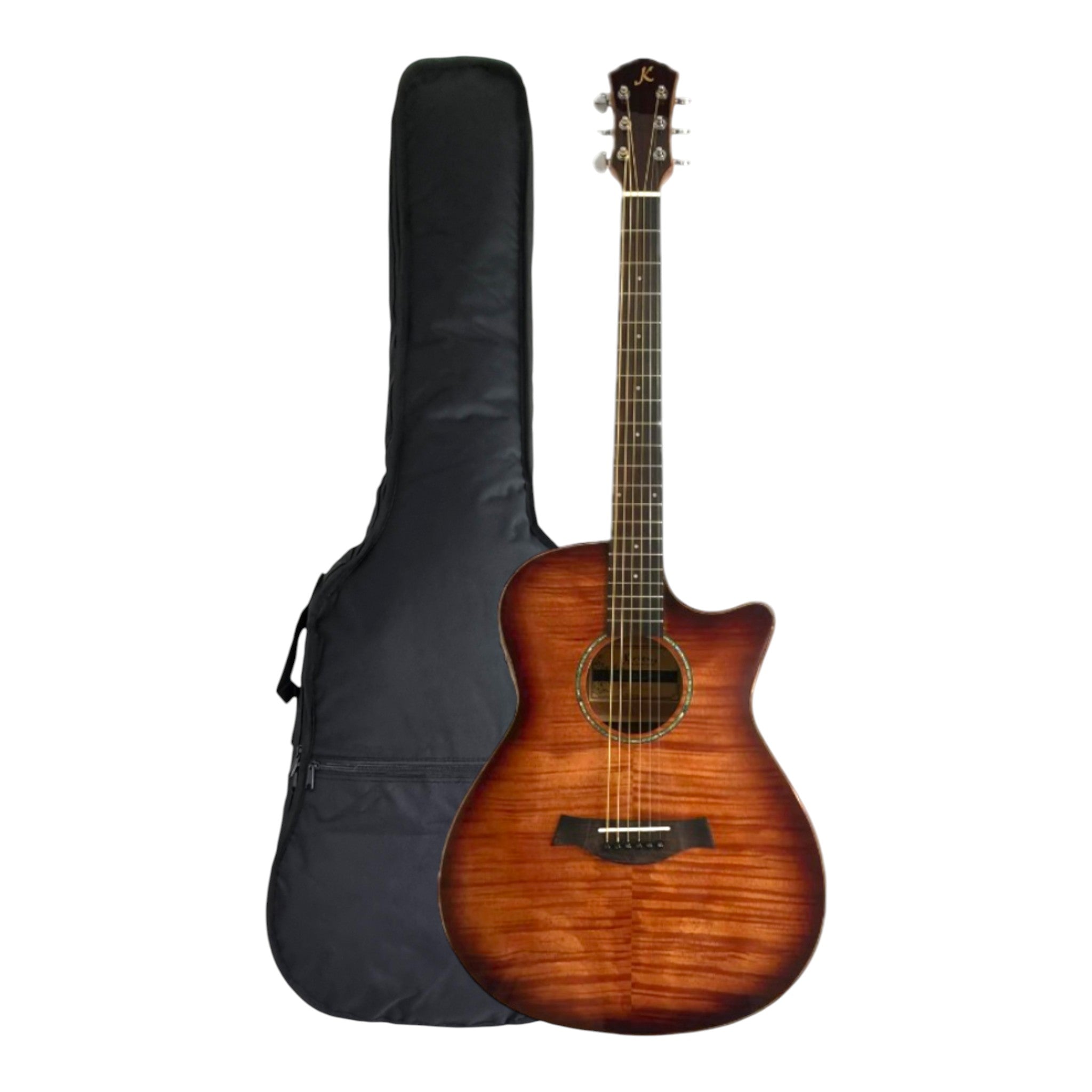 Kriens KA430CSB Flame Maple Top Built-In Fishman Pickup/Tuner OM Cutaway Acoustic Guitar - Natural