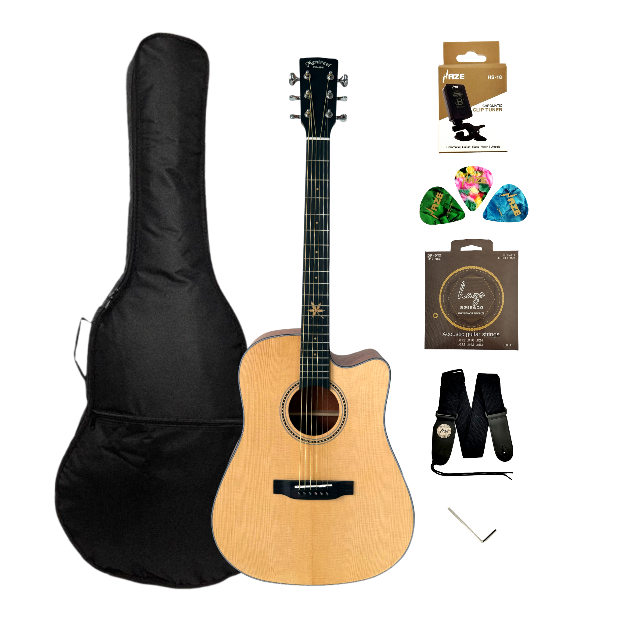 Mentreel HB8DC 41" Sitka Spruce Top Dreadnought Cutaway Acoustic Guitar - Leaf Inlay - Natural Matte