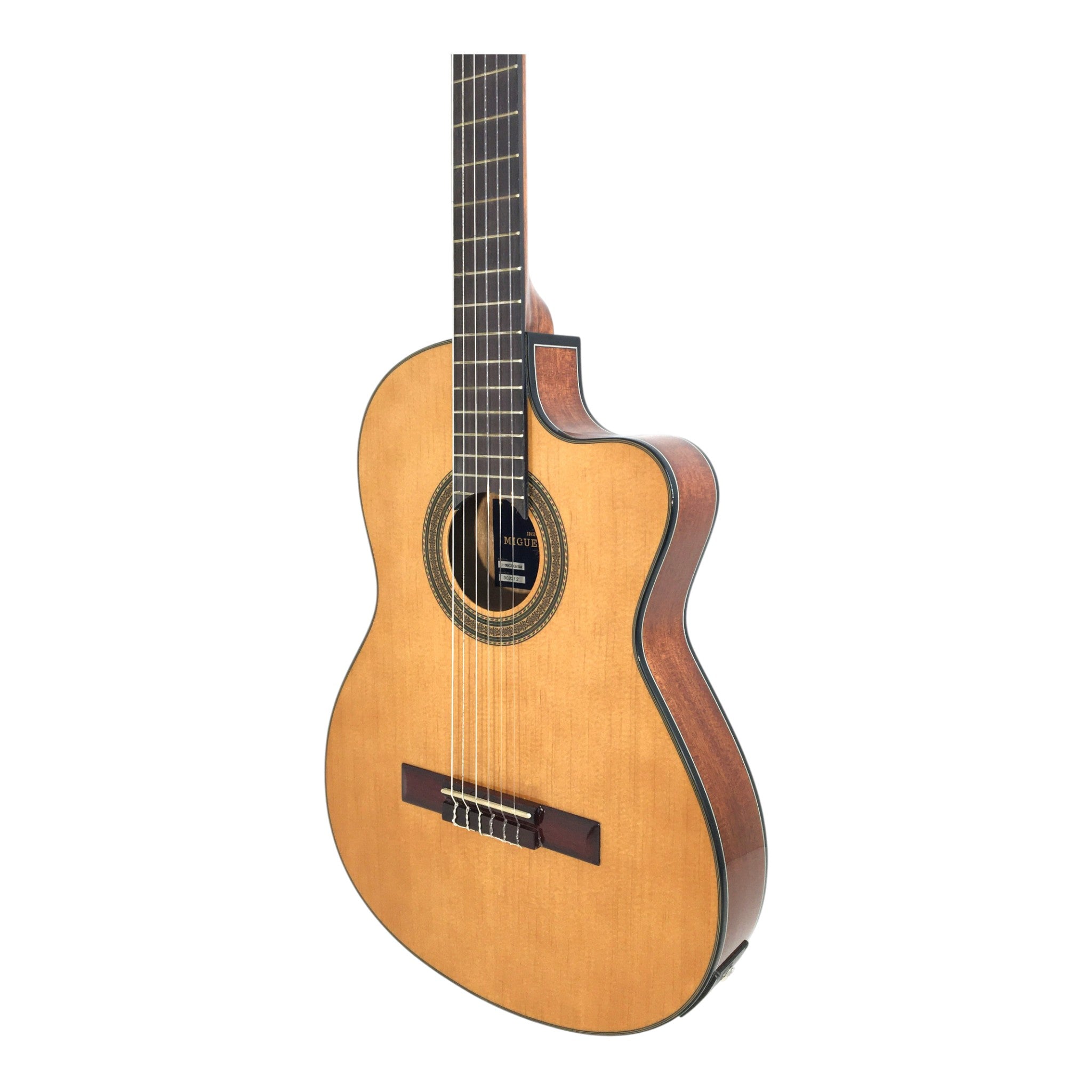 Miguel Rosales C3BCEQSM Solid Spruce Thin-Body Cutaway Built-In Pickup/Tuner Classical Guitar - Natural