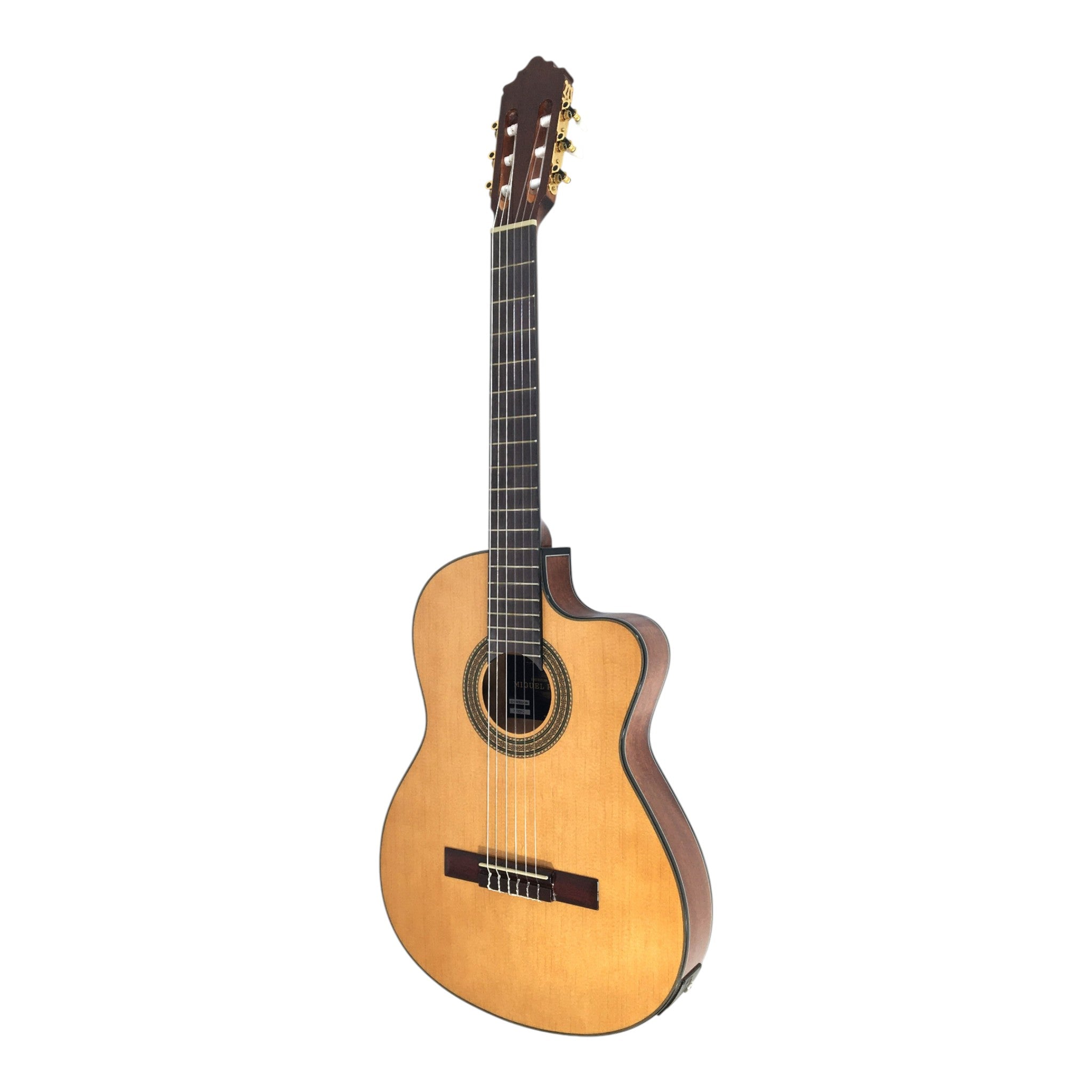 Miguel Rosales C3BCEQSM Solid Spruce Thin-Body Cutaway Built-In Pickup/Tuner Classical Guitar - Natural