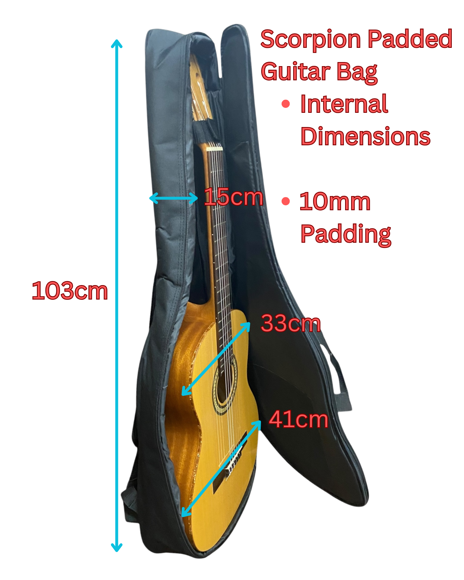 Scorpion 10mm Padded Soft Guitar Gig Bag in Black w/ Adjustable Padded Backpack Straps - SCORPB