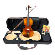 Symphony AV545 Solid Spruce & Flamed Maple 1/2 Size Violin outfit in Natural Semi-Gloss w/ Foam Case, Bow, and Rosin