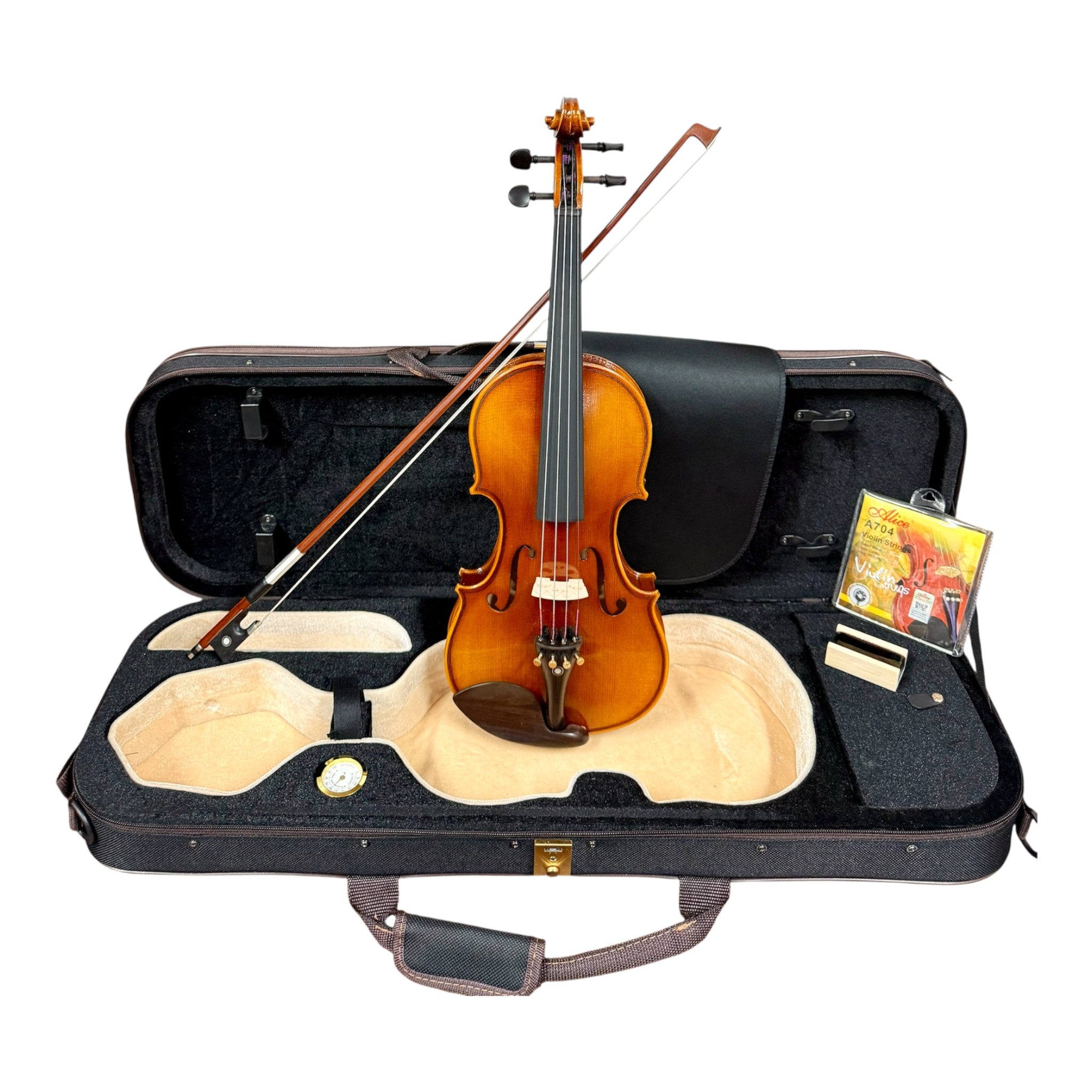 Symphony AV545 Solid Spruce & Flamed Maple 1/2 Size Violin outfit in Natural Semi-Gloss w/ Foam Case, Bow, and Rosin