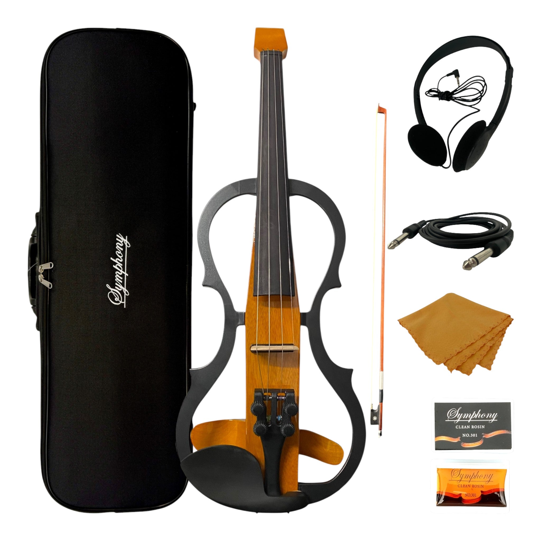 Symphony EVHL01N Headless Catalpa ABS Electric Violin Outfit in Natural Gloss w/ Built-In EQ