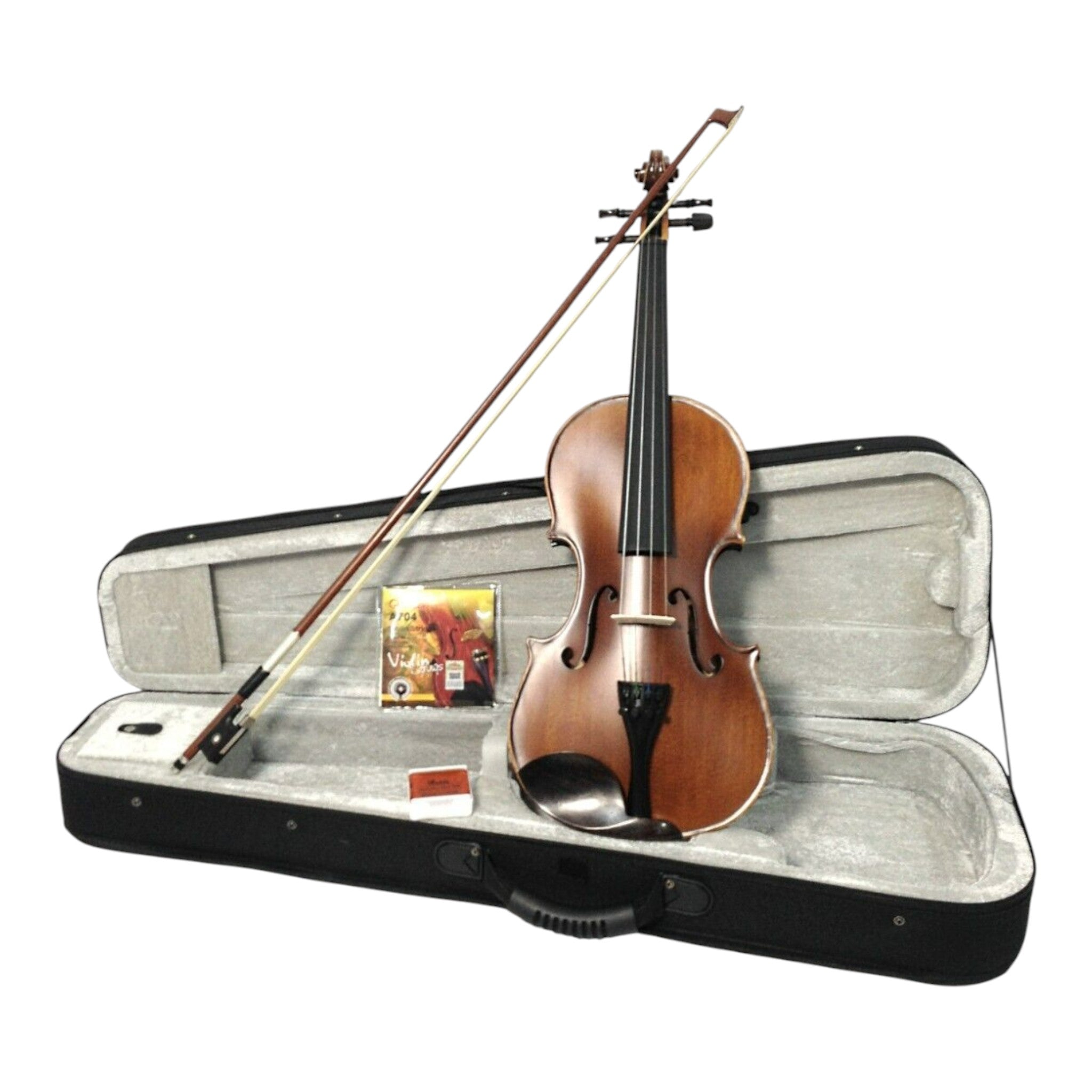 Symphony SJV01B Solid Spruce Top 4/4 to 1/4 Size Violin Outfit in Natural Satin w/ Foam Case, Bow, and Rosin