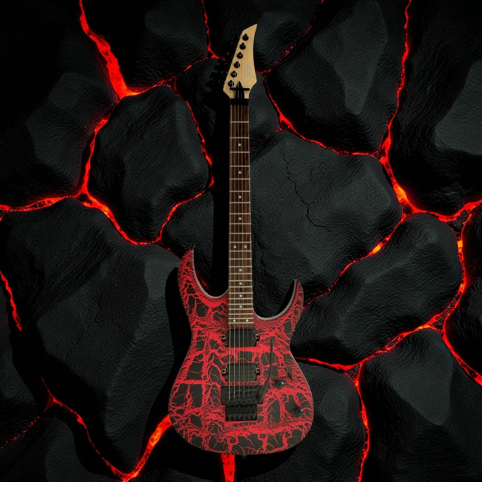 Haze HCJS19 Cracked Molten Lava HH Electric Guitar, Floyd Rose