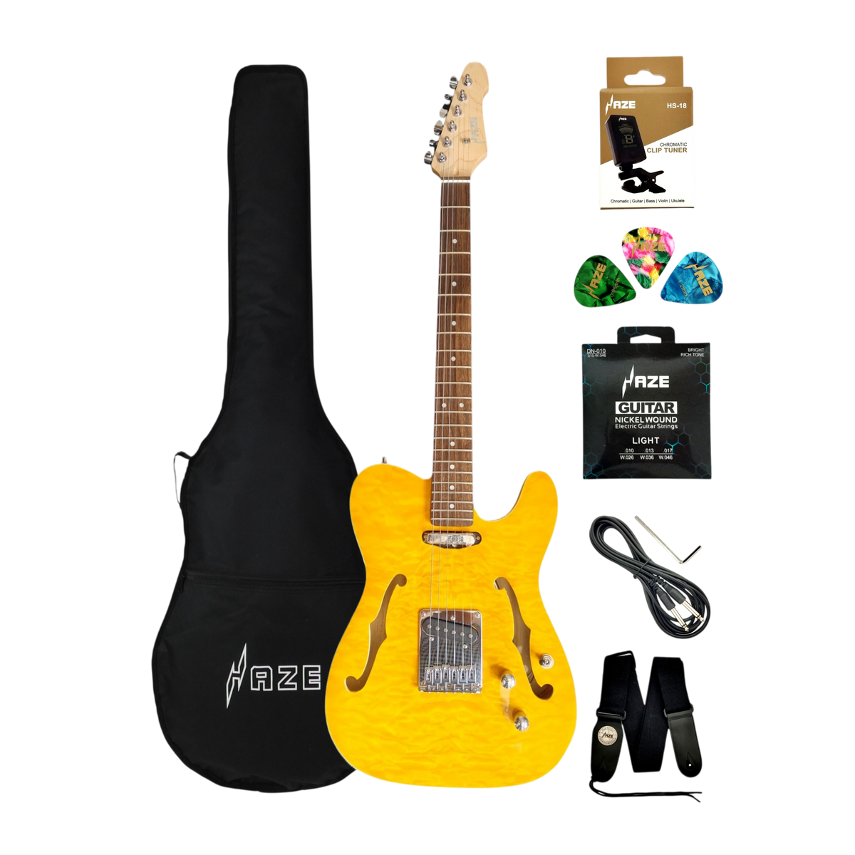 Pre-Order – Estimated Late Oct 2026 | Haze TL190 Quilted Natural Semi-Hollow Lightweight Electric Guitar with Single-Coil Pickups