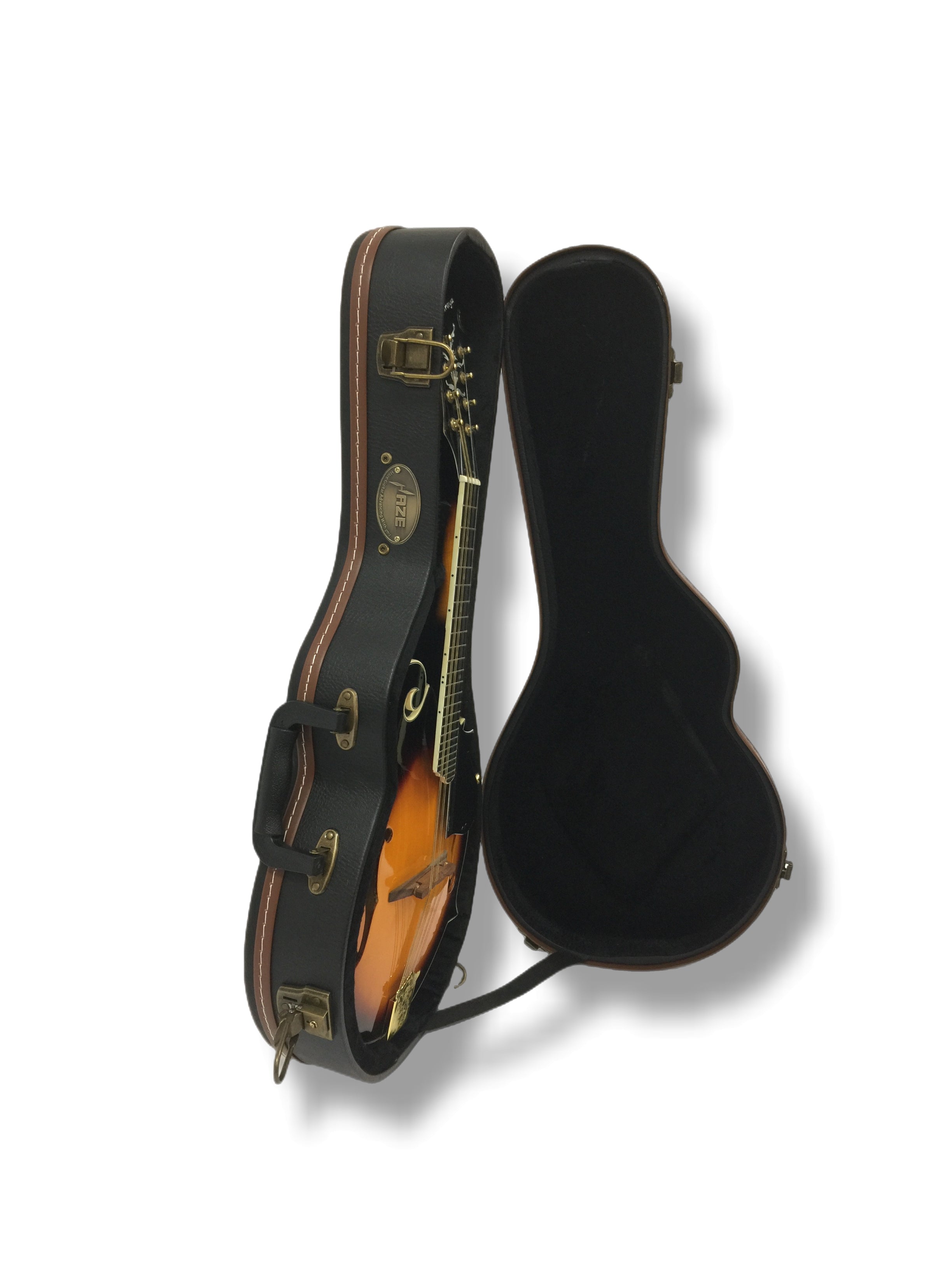 Haze 601MDF F-Style Mandolin Hard Case - Lockable, Black with Brown Binding, HK19601MDF