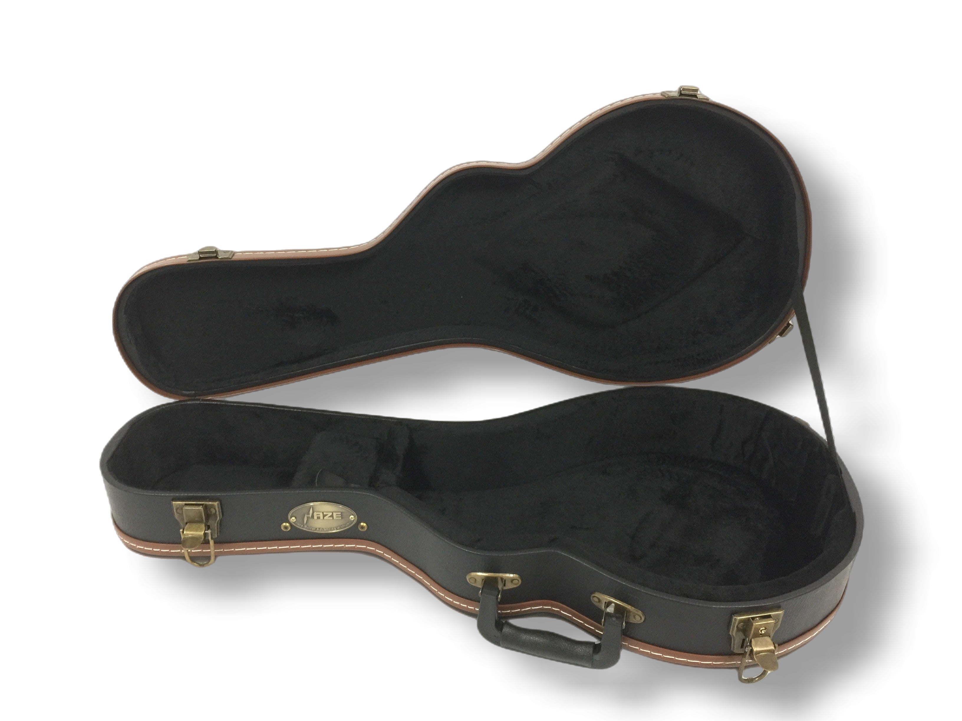 Haze 601MDF F-Style Mandolin Hard Case - Lockable, Black with Brown Binding, HK19601MDF