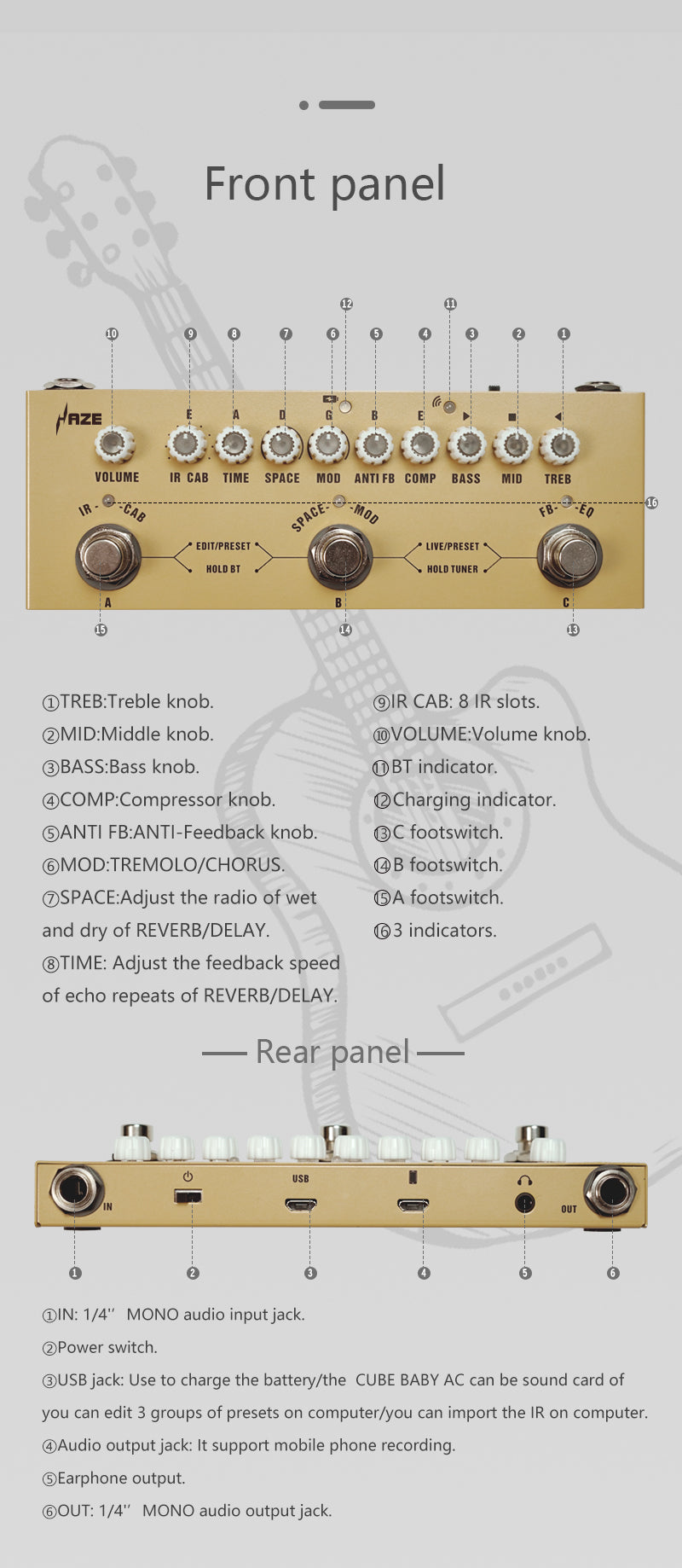Haze Cube BABY AC Rechargeable Multi Effects Pedal for Acoustic Guitar Recording Audio Interface Function Cuvave Pedal