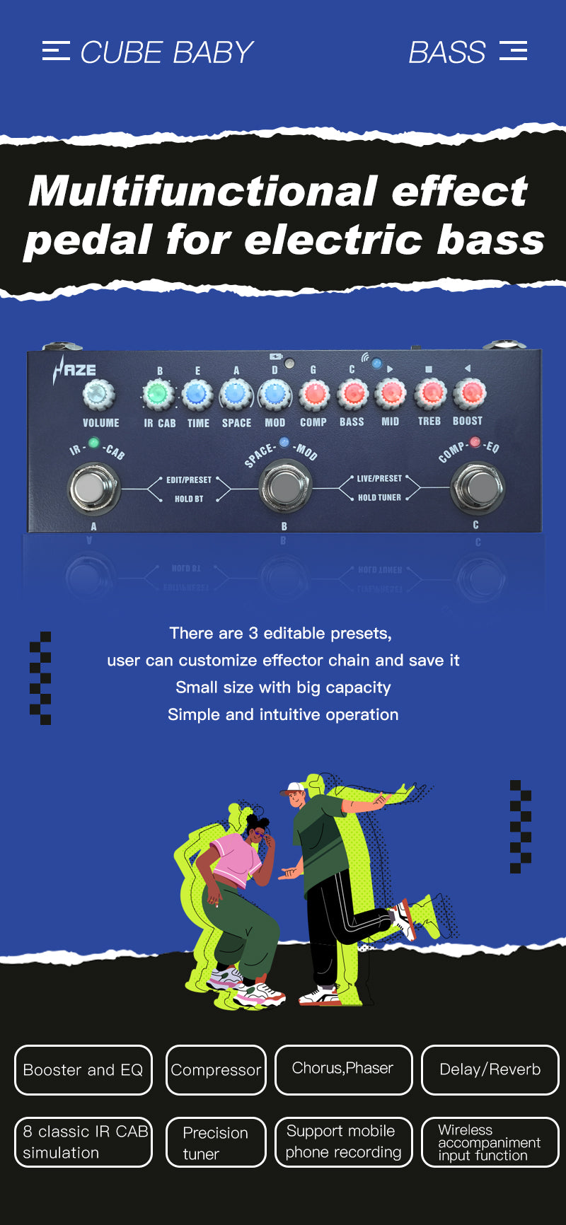 Haze CUBE BABY Portable Multifunctional Bass Guitar Combined Effect Pedal