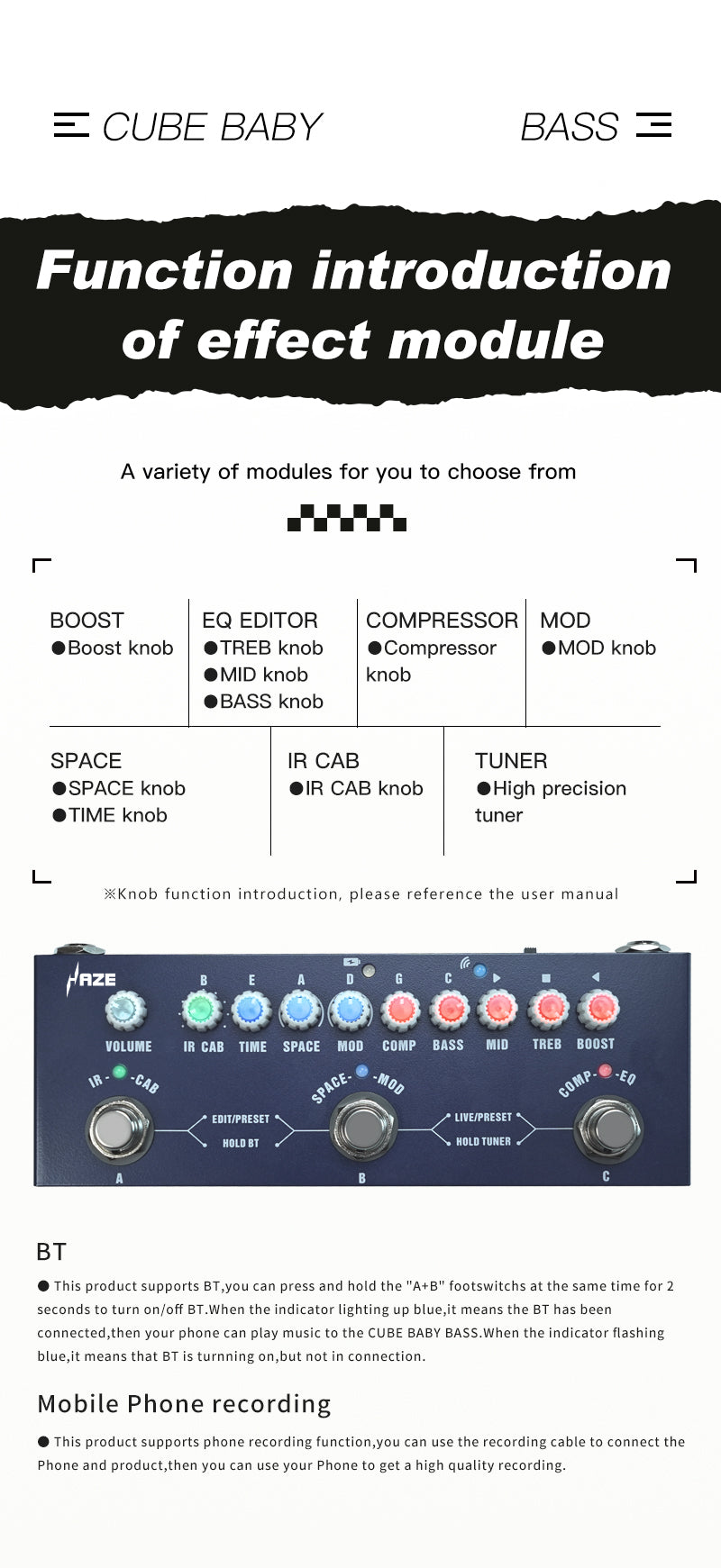 Haze CUBE BABY Portable Multifunctional Bass Guitar Combined Effect Pedal