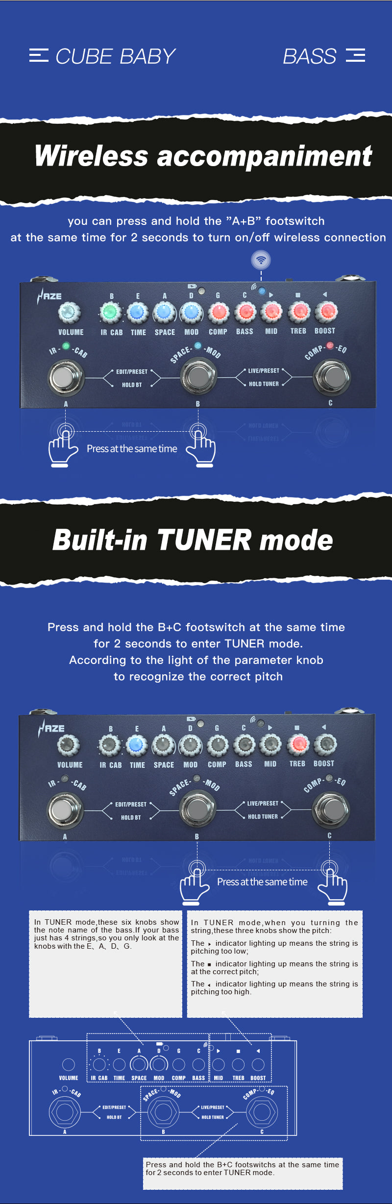 Haze CUBE BABY Portable Multifunctional Bass Guitar Combined Effect Pedal