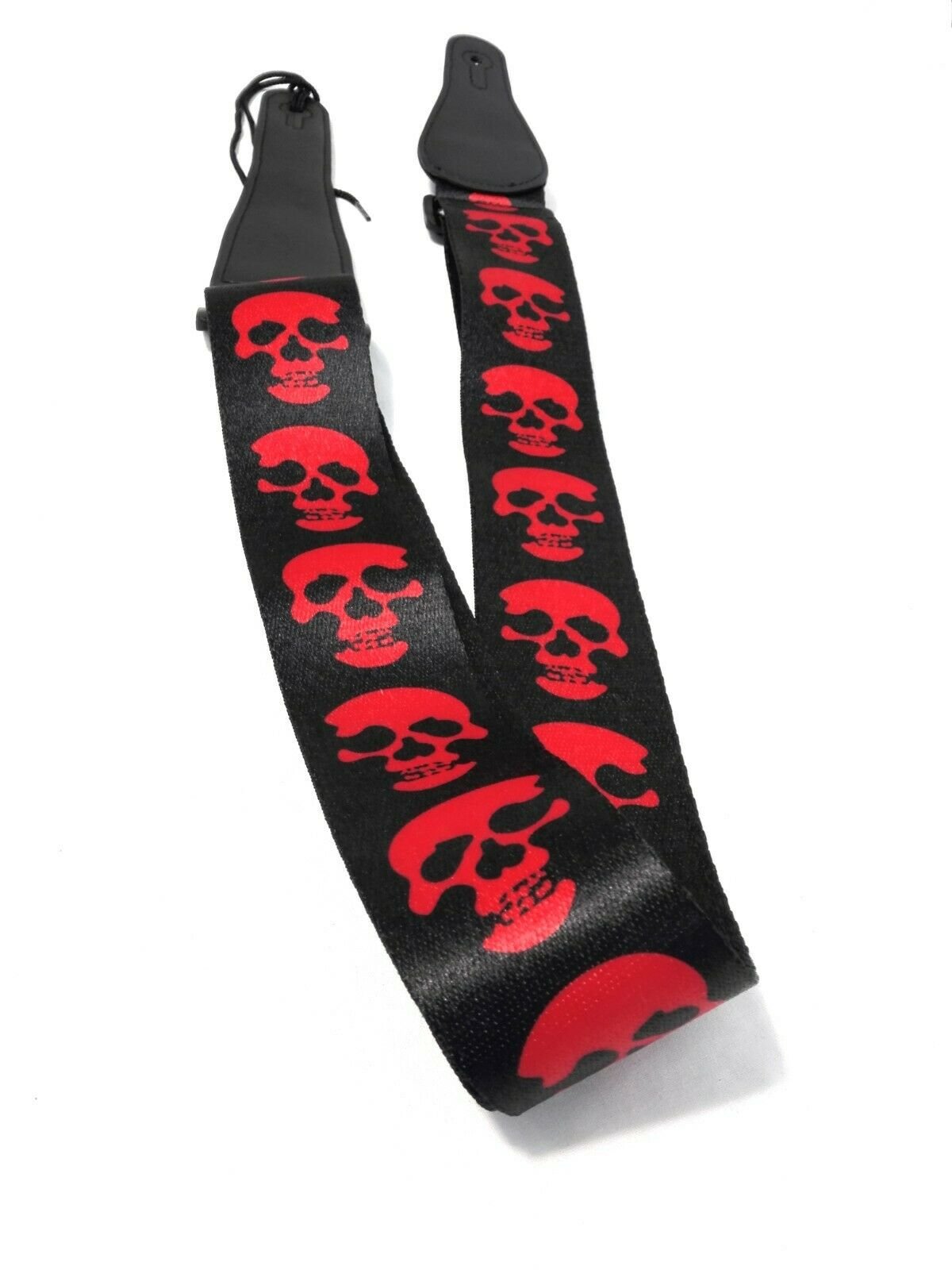Long PU Leather End Guitar Strap, Length Adjustable 103~170cm, "Red Skull", GSRED