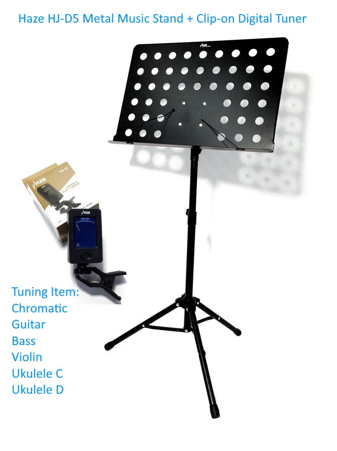Haze MSD5 Heavy-Duty Professional Sheet Music Stand – Adjustable Height, Black (Optional Tuner)