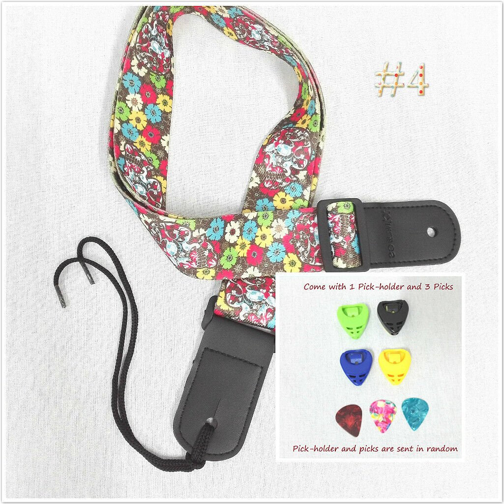 Ukulele Shoulder Strap, Multi-Pattern, Length Adjustable+3 Picks & 1 Pick-Holder, UKSTRP02