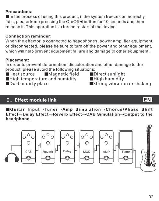 Cuvave H8 Portable Electric Guitar Headphone Amplifier Built-in Delay Tuner Phaser Reverb Effect IR Cabinet Guitar Plug