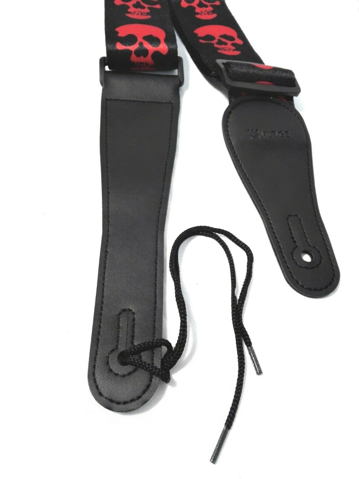 Long PU Leather End Guitar Strap, Length Adjustable 103~170cm, "Red Skull", GSRED