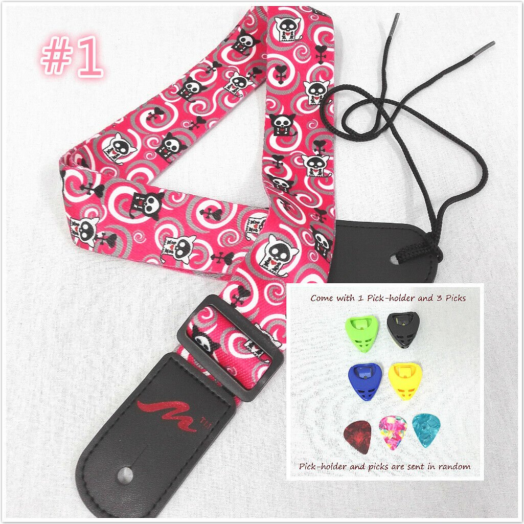 Ukulele Shoulder Strap, Multi-Pattern, Length Adjustable+3 Picks & 1 Pick-Holder, UKSTRP02