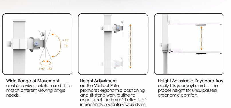 Height Adjustable Stand Desk with Single Display Mount or Clamp DWS03-T01WH