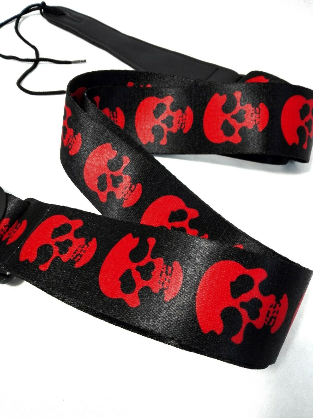 Long PU Leather End Guitar Strap, Length Adjustable 103~170cm, "Red Skull", GSRED