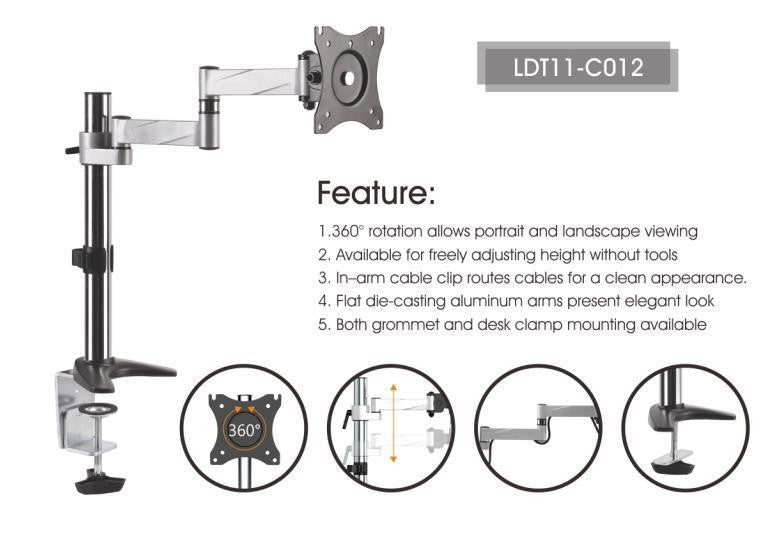 Elegant Aluminum LCD VESA Desk Mounts For most 13"-27" LCD monitors LDT11C012