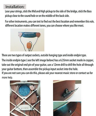 Adeline AD86 Wooden 3-Way Piezo Pickups for All Acoustic Instruments