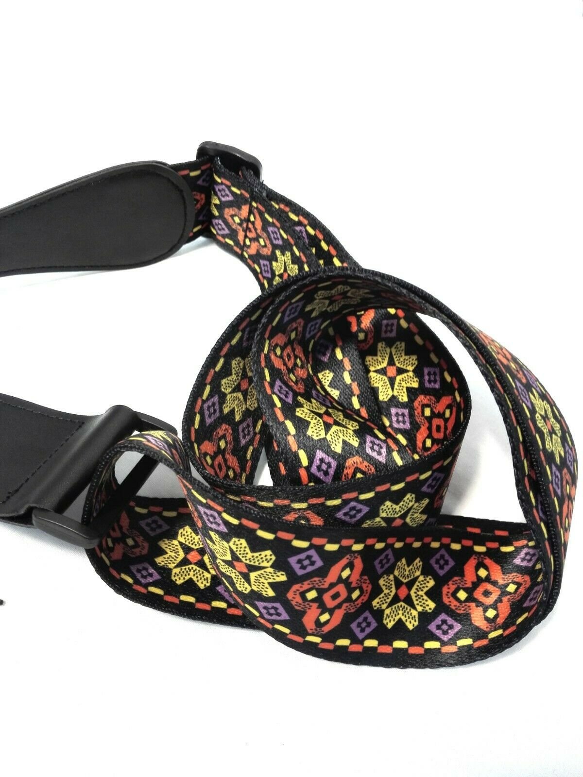 Long PU Leather End Guitar Strap,Length Adjustable 103~170cm. "Flowers", GSFLOWR