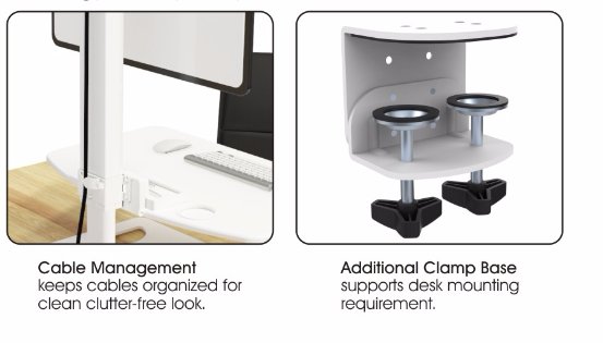 Height Adjustable Stand Desk with Single Display Mount or Clamp DWS03-T01WH