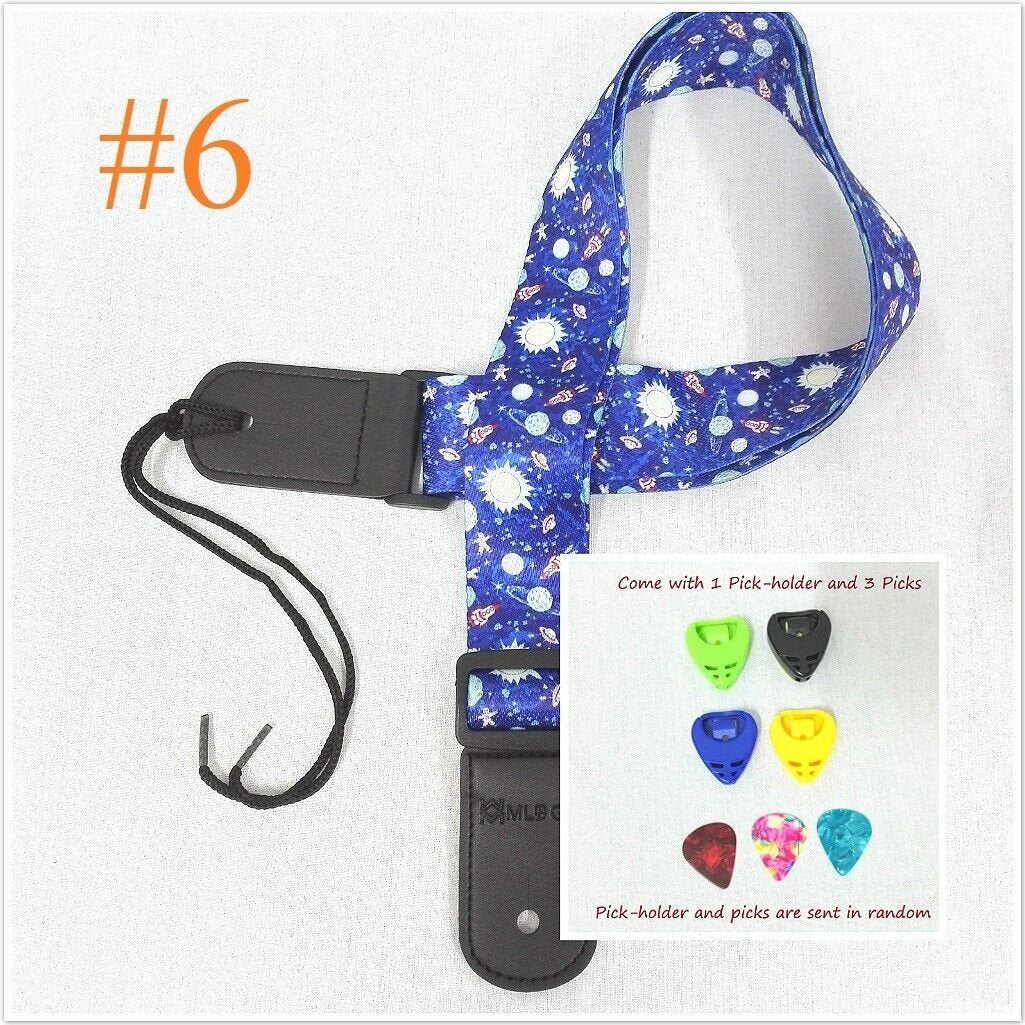 Ukulele Shoulder Strap, Multi-Pattern, Length Adjustable+3 Picks & 1 Pick-Holder, UKSTRP02