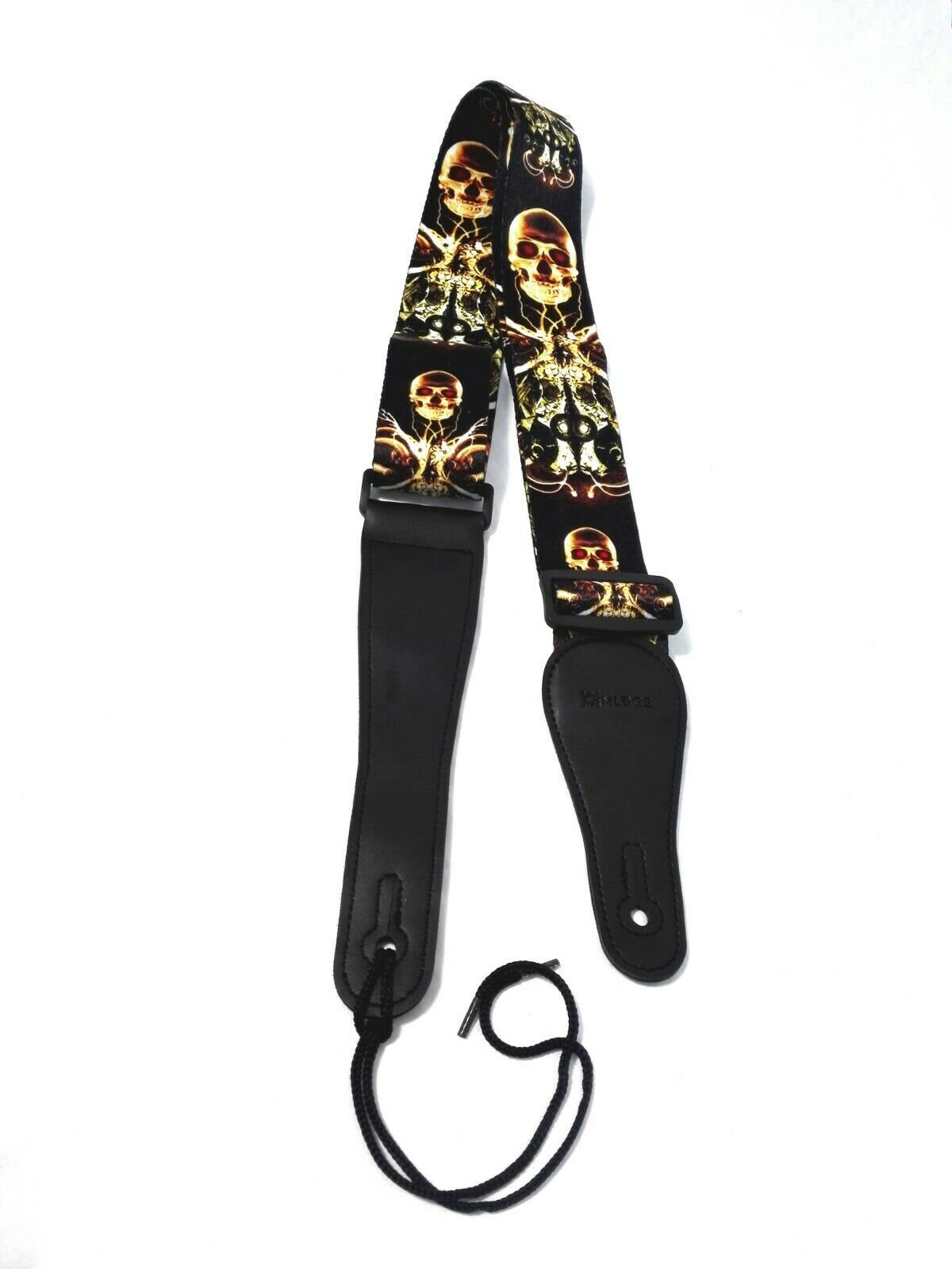 Long PU Leather End Guitar Strap, Length Adjustable 103~170cm, "Golden Skull", GSGOLD