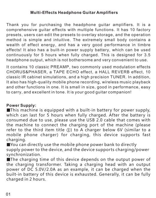 Cuvave H8 Portable Electric Guitar Headphone Amplifier Built-in Delay Tuner Phaser Reverb Effect IR Cabinet Guitar Plug