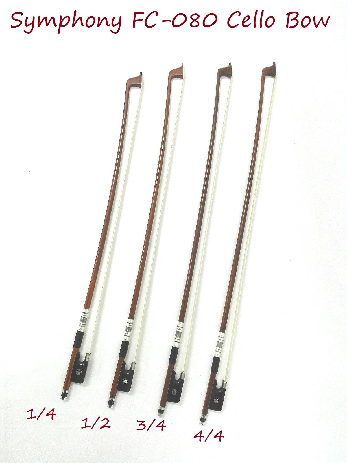 Symphony FC080 4/4 Size Cello Bow, Brazil-wood, Round Stick, Real Horse Hair